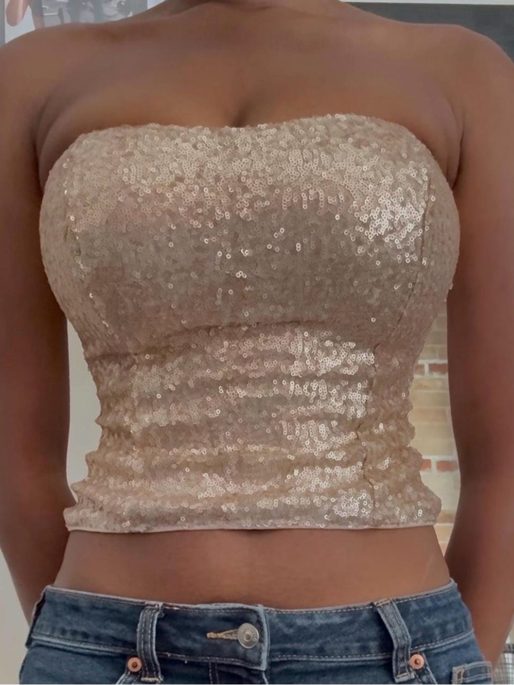 Studio Sequin Strapless Camisole - Champagne